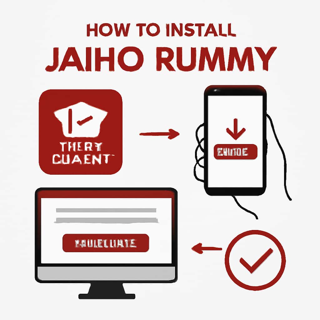 Diagram explaining the steps to install Jaiho Rummy.