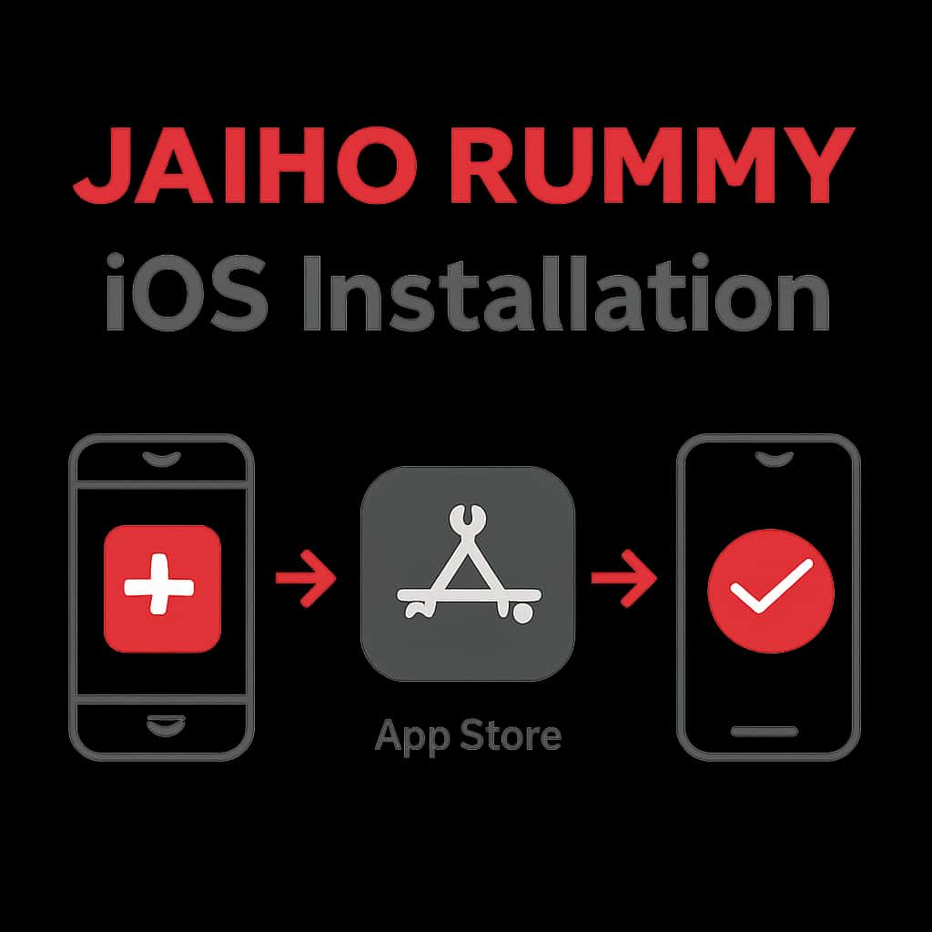 Diagram illustrating Jaiho Rummy iOS installation steps.