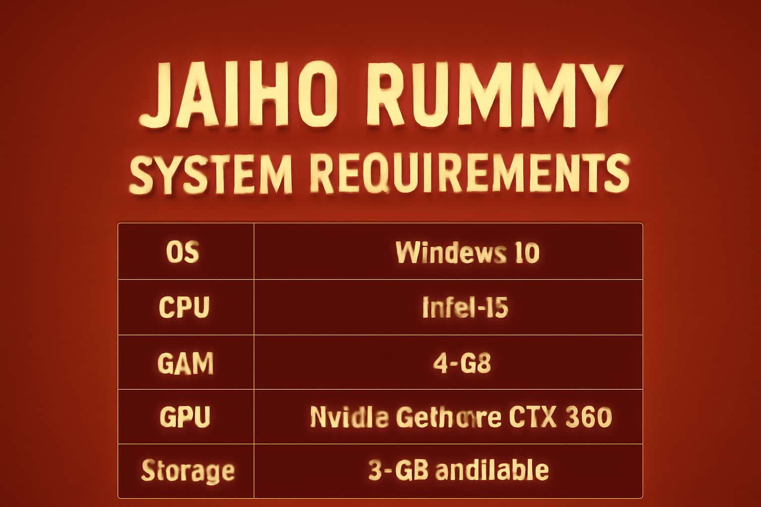 An informative graphic illustrating Jaiho Rummy system requirements with clear text.